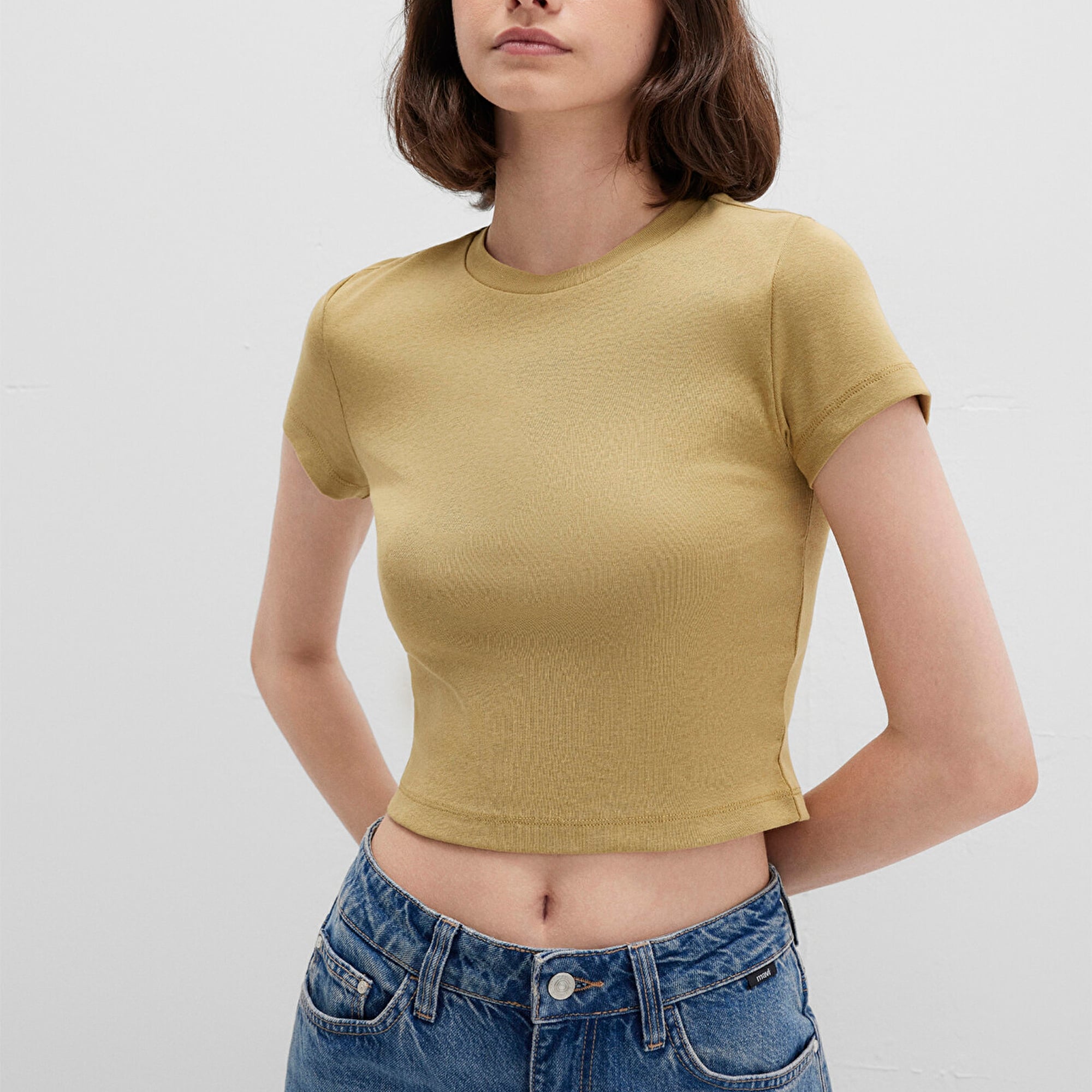 Mavi Sarı Basic Crop Tişört Crop / Kısa Kesim 1600814-70217