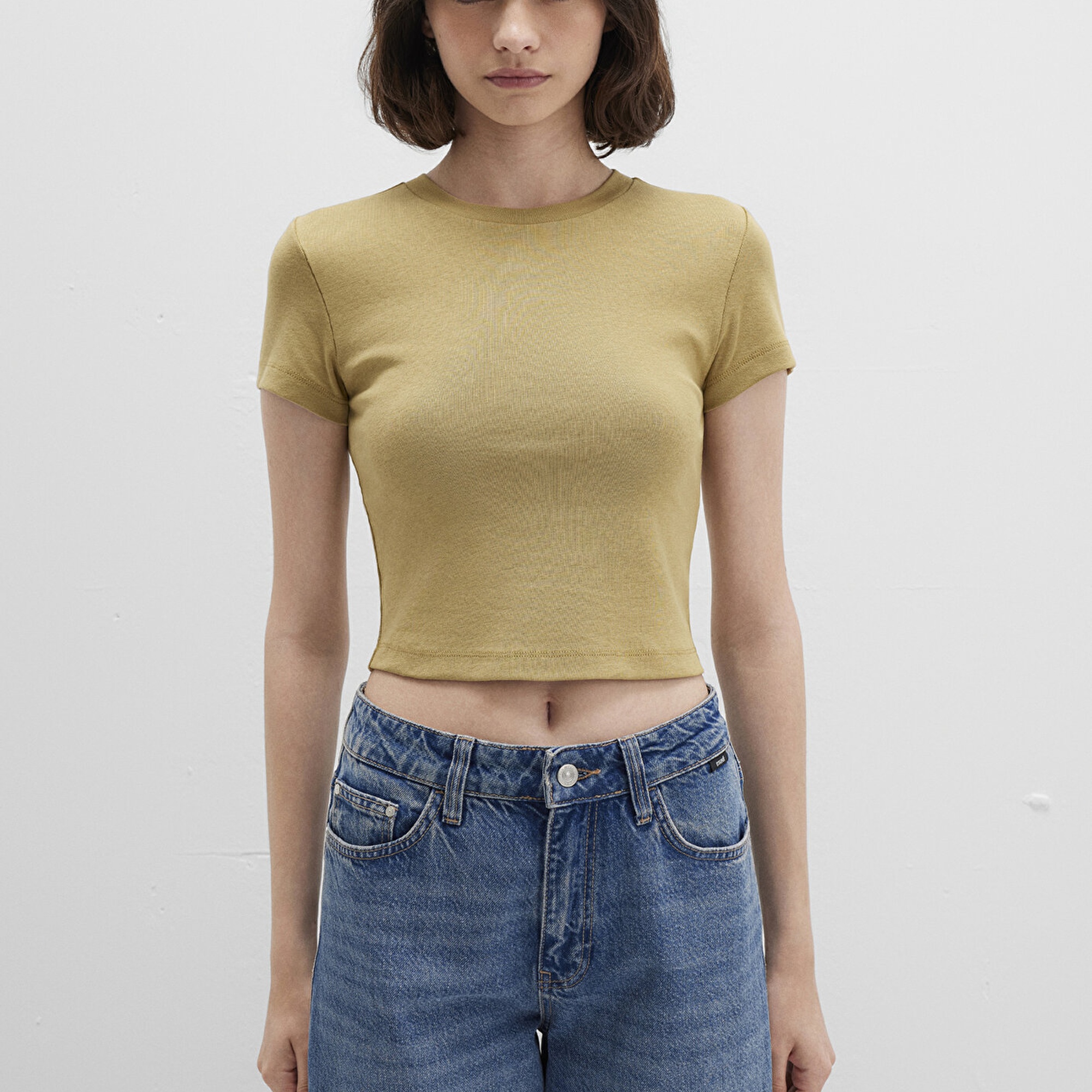 Mavi Sarı Basic Crop Tişört Crop / Kısa Kesim 1600814-70217