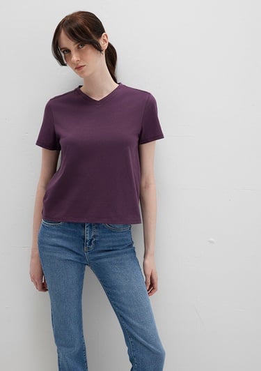  Mavi Mor Basic Tişört Slim Fit / Dar Kesim 1613536-70635