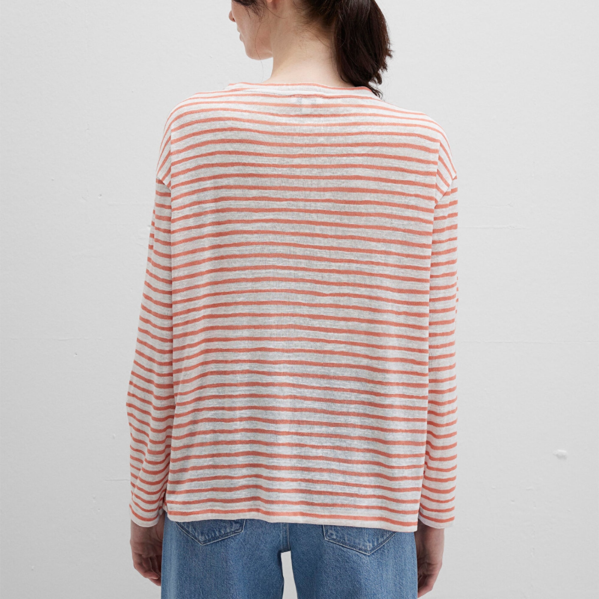 Mavi Turuncu Çizgili Tişört Loose Fit / Bol Rahat Kesim 1612664-90710