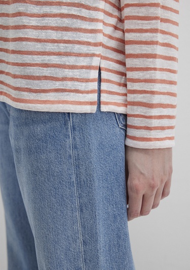  Mavi Turuncu Çizgili Tişört Loose Fit / Bol Rahat Kesim 1612664-90710