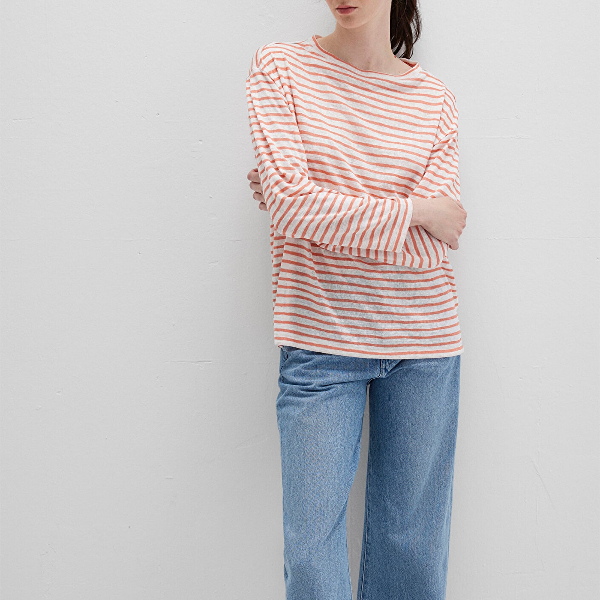 Mavi Turuncu Çizgili Tişört Loose Fit / Bol Rahat Kesim 1612664-90710