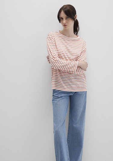  Mavi Turuncu Çizgili Tişört Loose Fit / Bol Rahat Kesim 1612664-90710