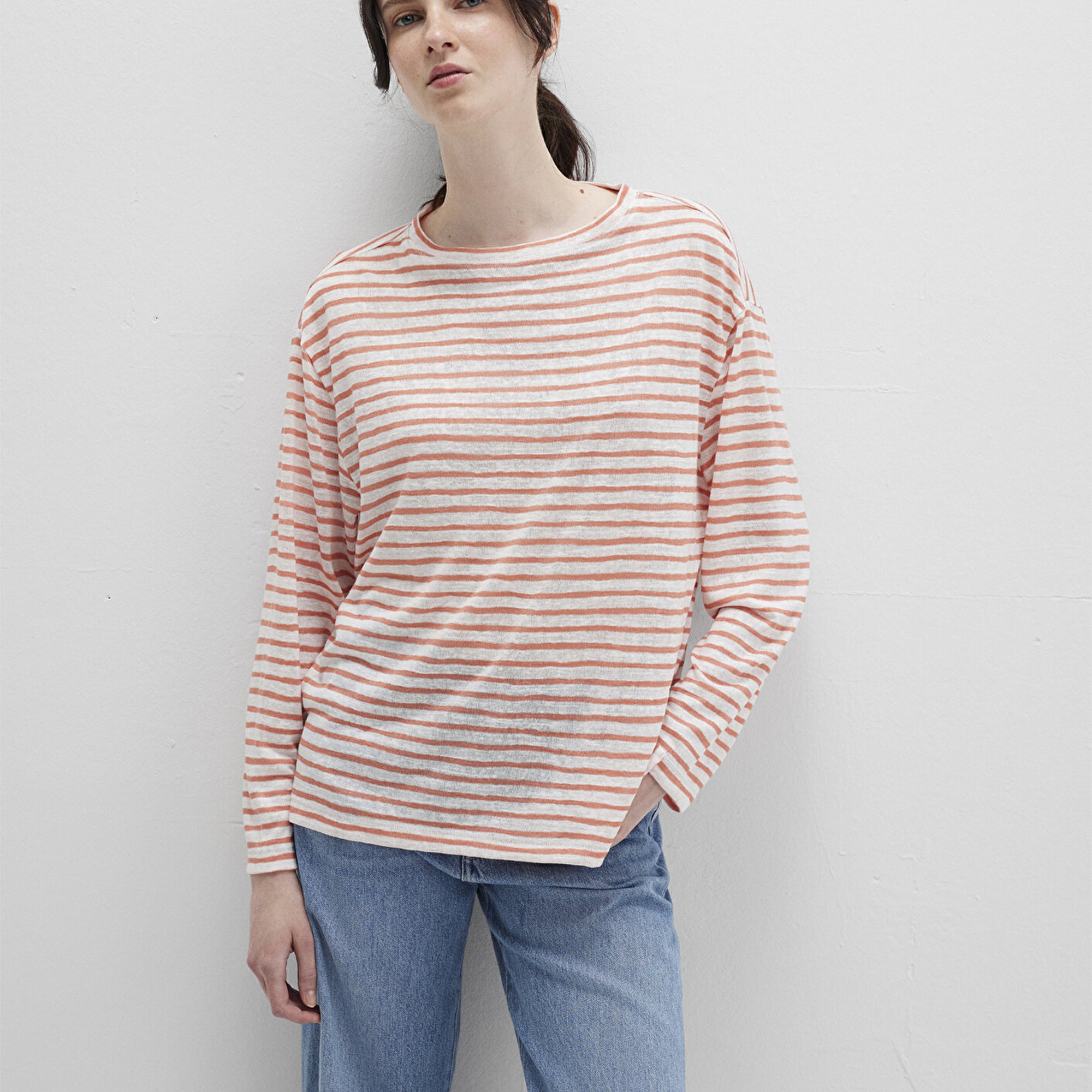 Mavi Turuncu Çizgili Tişört Loose Fit / Bol Rahat Kesim 1612664-90710