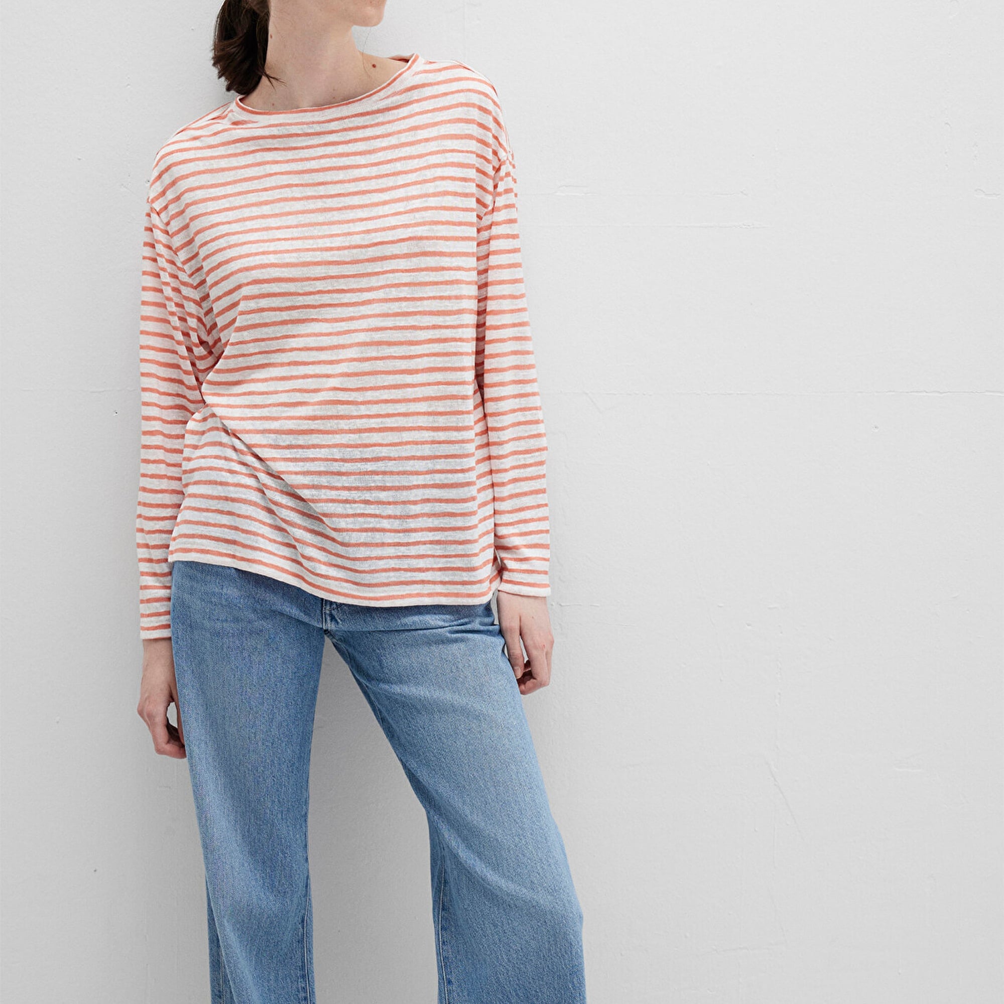 Mavi Turuncu Çizgili Tişört Loose Fit / Bol Rahat Kesim 1612664-90710