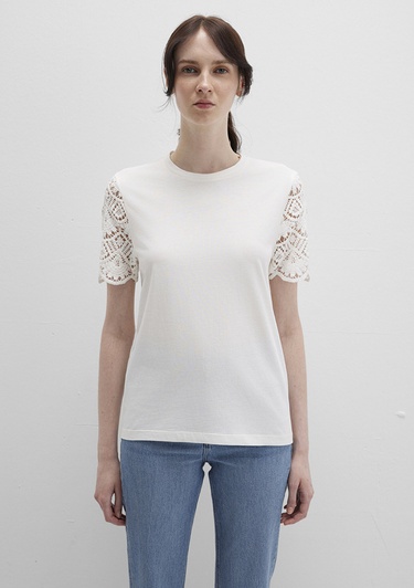  Mavi Dantel Detaylı Ekru Tişört Regular Fit / Normal Kesim 1613515-70057