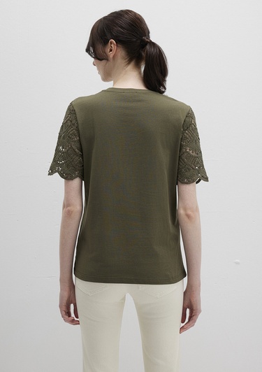 Mavi Dantel Detaylı Haki Tişört Regular Fit / Normal Kesim 1613515-71549