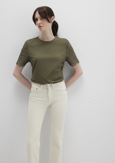  Mavi Dantel Detaylı Haki Tişört Regular Fit / Normal Kesim 1613515-71549
