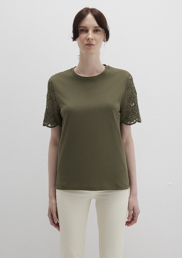  Mavi Dantel Detaylı Haki Tişört Regular Fit / Normal Kesim 1613515-71549