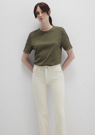  Mavi Dantel Detaylı Haki Tişört Regular Fit / Normal Kesim 1613515-71549