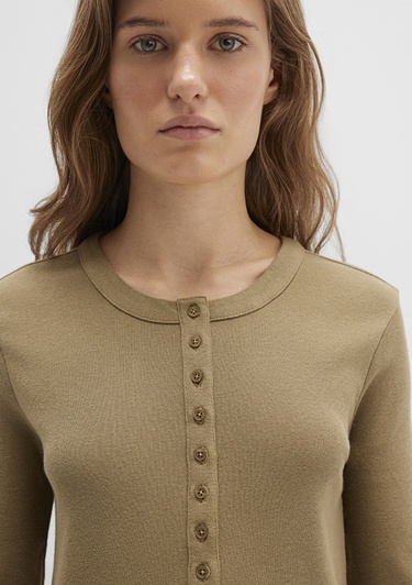  Mavi Düğme Detaylı Haki Tişört Slim Fit / Dar Kesim 1613401-71567