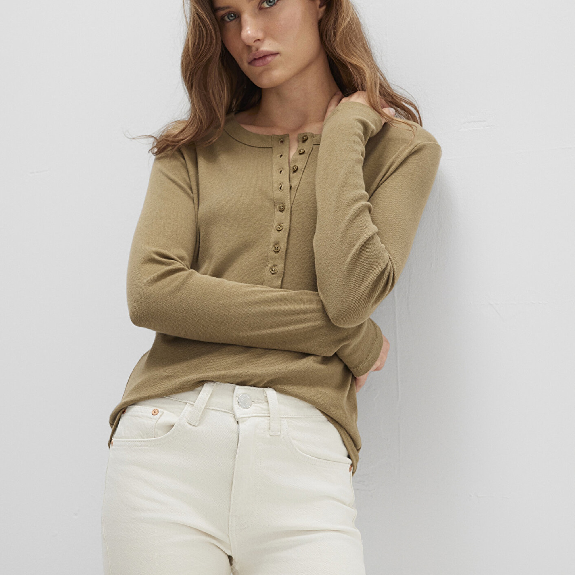 Mavi Düğme Detaylı Haki Tişört Slim Fit / Dar Kesim 1613401-71567