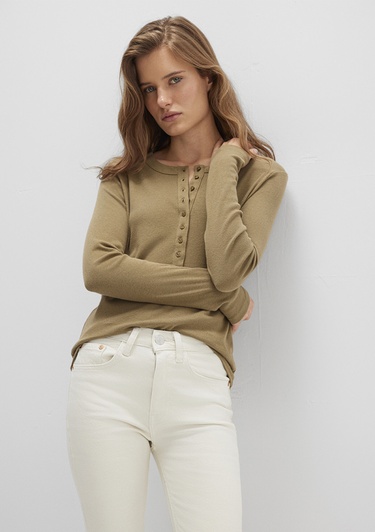  Mavi Düğme Detaylı Haki Tişört Slim Fit / Dar Kesim 1613401-71567