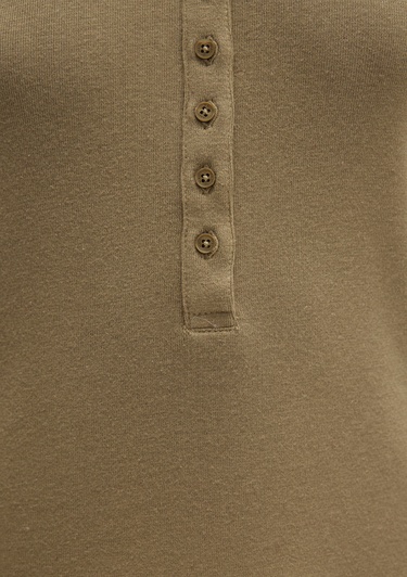  Mavi Düğme Detaylı Haki Tişört Slim Fit / Dar Kesim 1613401-71567