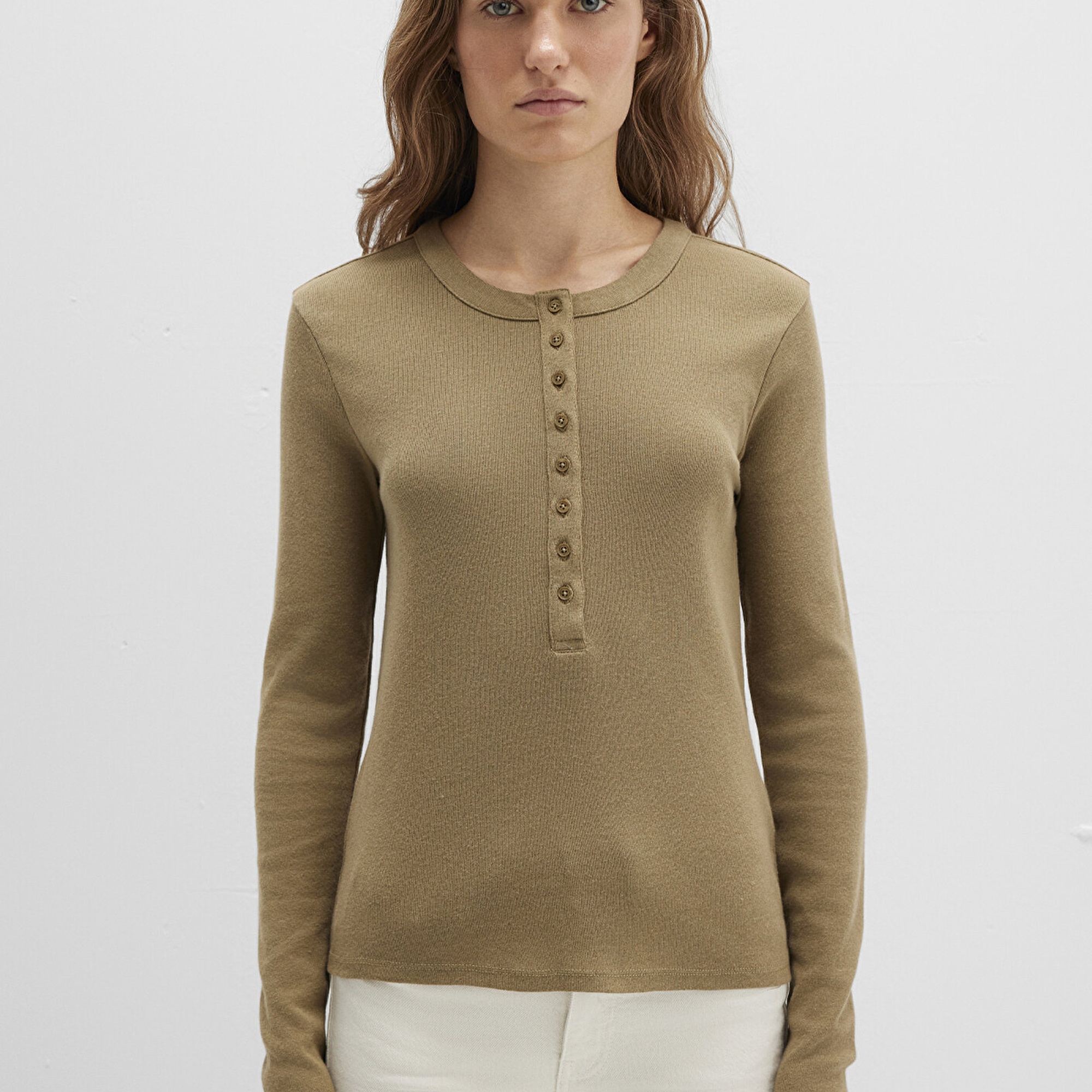 Mavi Düğme Detaylı Haki Tişört Slim Fit / Dar Kesim 1613401-71567