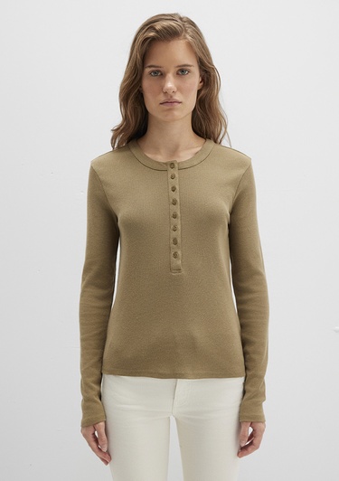  Mavi Düğme Detaylı Haki Tişört Slim Fit / Dar Kesim 1613401-71567