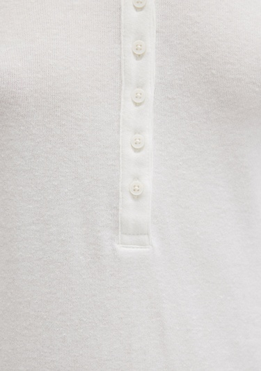  Mavi Düğme Detaylı Ekru Tişört Slim Fit / Dar Kesim 1613401-70057