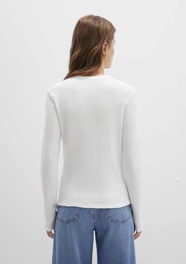  Mavi Düğme Detaylı Ekru Tişört Slim Fit / Dar Kesim 1613401-70057