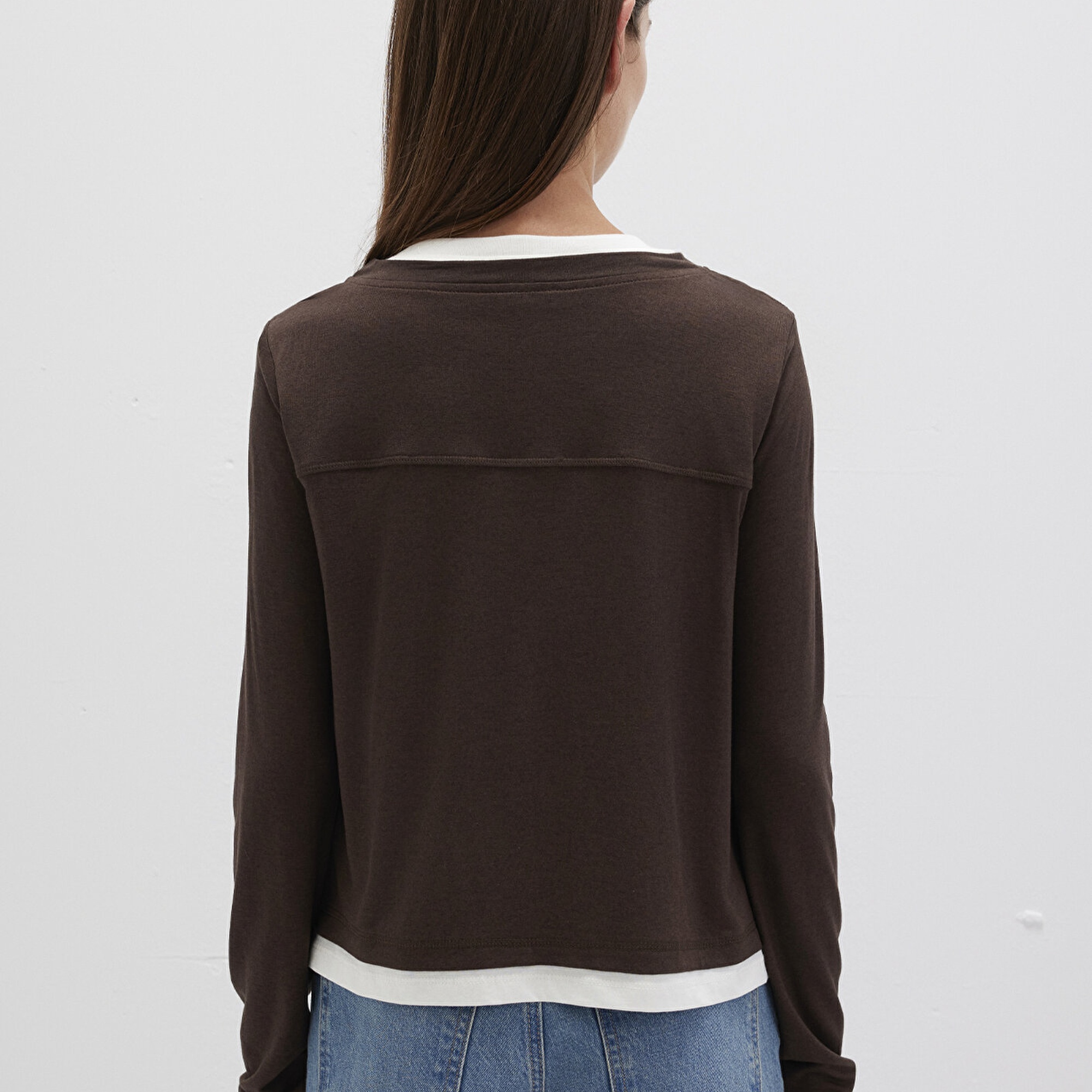 Mavi Kahverengi Uzun Kollu Tişört Semi Slim Fit / Yarı Dar Kesim 1613400-88067