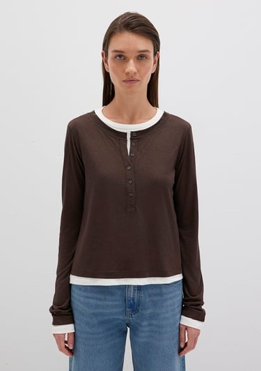  Mavi Kahverengi Uzun Kollu Tişört Semi Slim Fit / Yarı Dar Kesim 1613400-88067