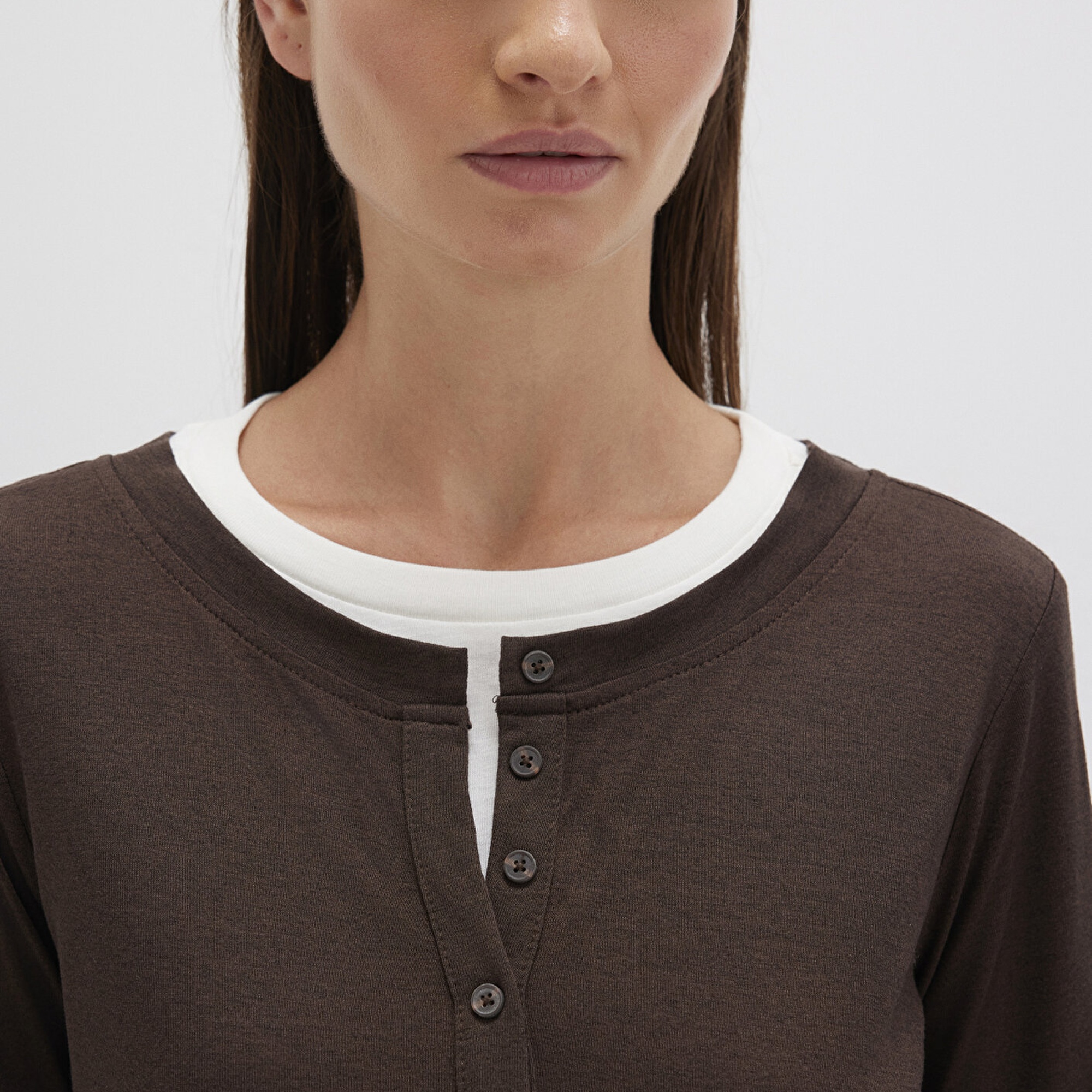 Mavi Kahverengi Uzun Kollu Tişört Semi Slim Fit / Yarı Dar Kesim 1613400-88067