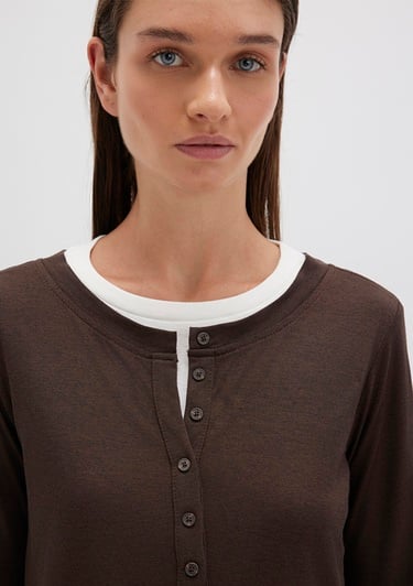  Mavi Kahverengi Uzun Kollu Tişört Semi Slim Fit / Yarı Dar Kesim 1613400-88067