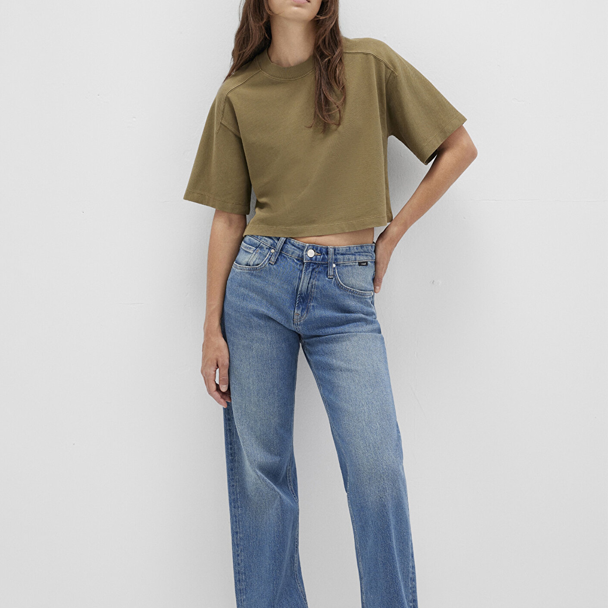 Mavi Haki Crop Tişört Boxy Fit 1613345-71563