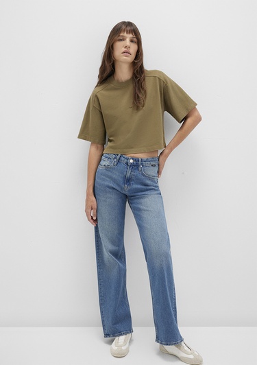  Mavi Haki Crop Tişört Boxy Fit 1613345-71563