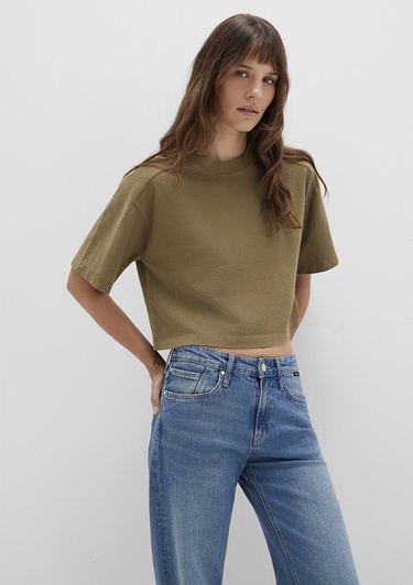  Mavi Haki Crop Tişört Boxy Fit 1613345-71563