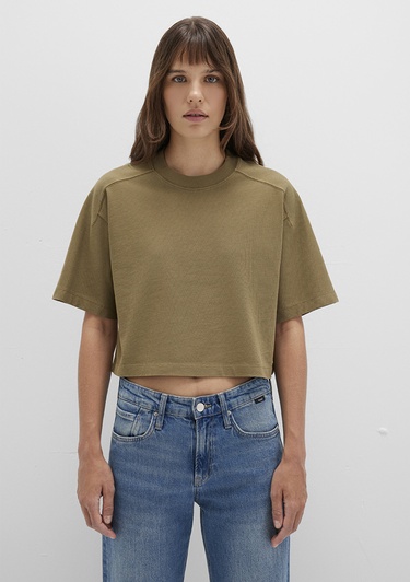  Mavi Haki Crop Tişört Boxy Fit 1613345-71563