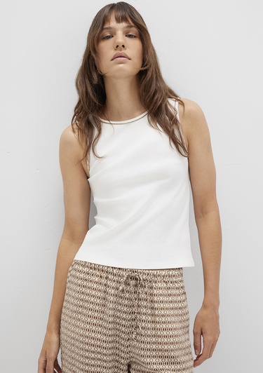  Mavi Dikiş Detaylı Beyaz Top Fitted / Vücuda Oturan Kesim 1613338-70057