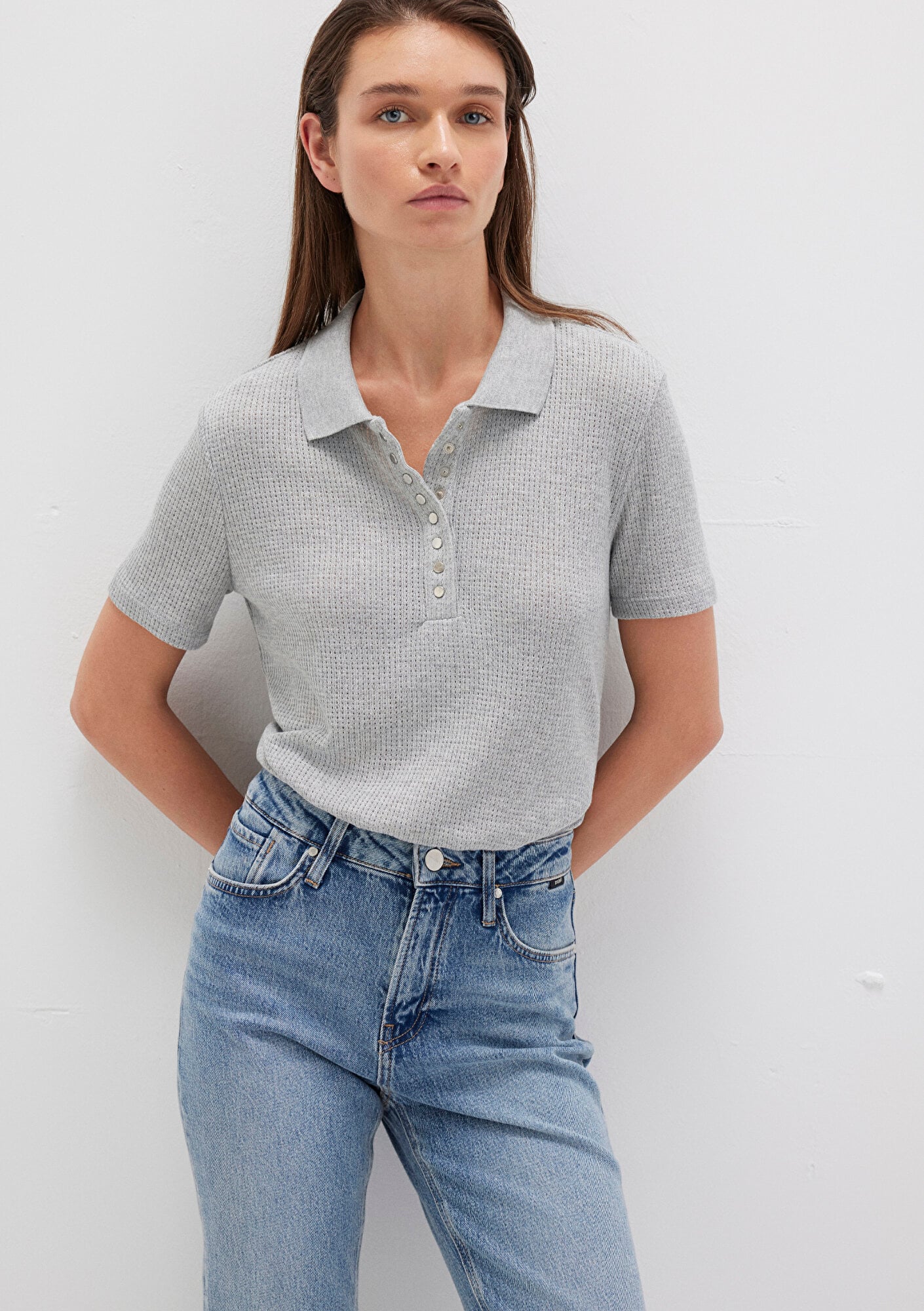  Mavi Gri Polo Tişört Slim Fit / Dar Kesim 1613353-83096