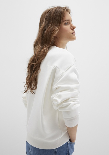  Mavi Bisiklet Yaka Ekru Sweatshirt 1S10358-70057