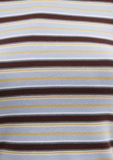  Mavi Kahverengi Çizgili Tişört Fitted / Vücuda Oturan Kesim 1613378-90735