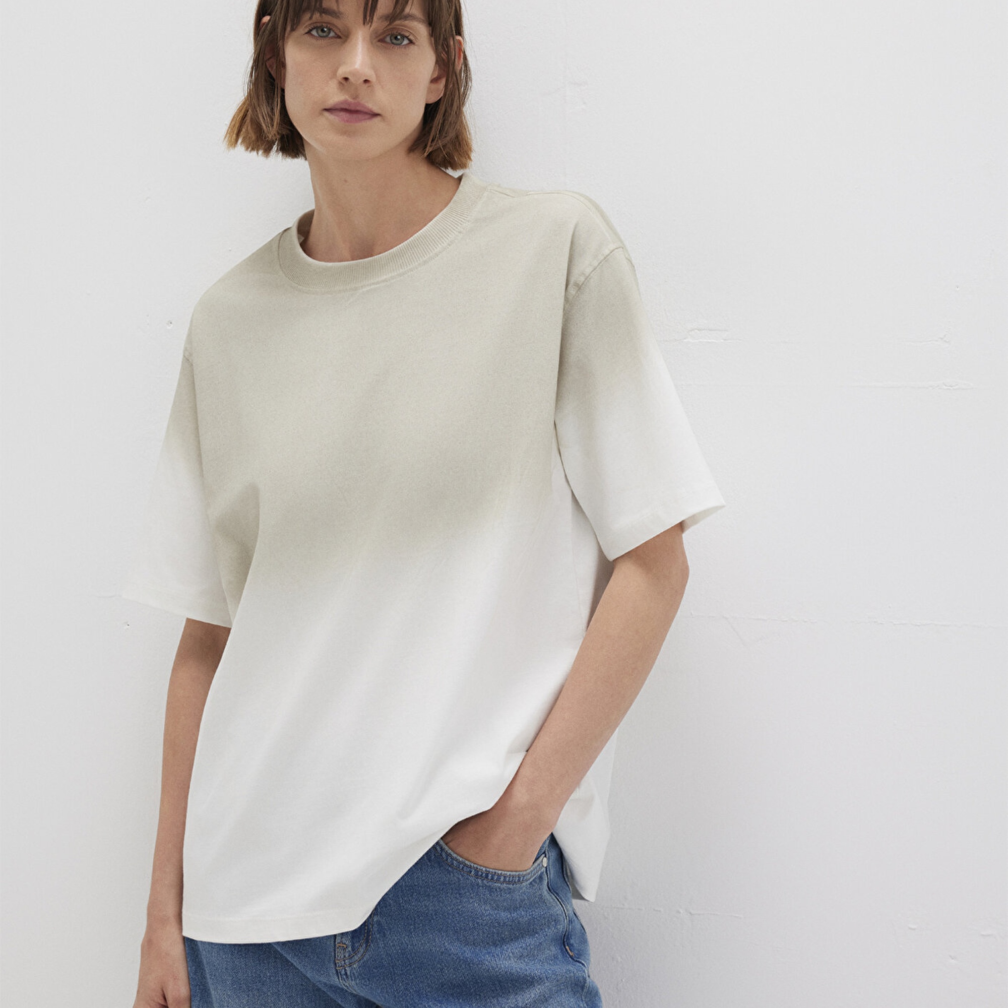 Mavi Degrade Bej Tişört Loose Fit / Bol Rahat Kesim 1613396-70057