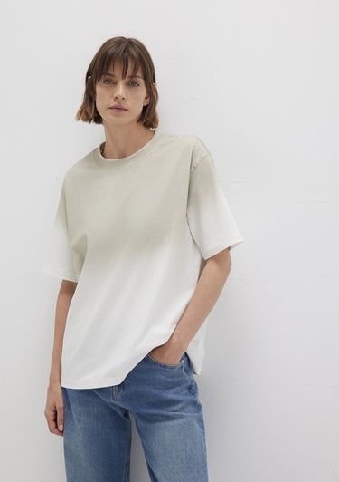  Mavi Degrade Bej Tişört Loose Fit / Bol Rahat Kesim 1613396-70057