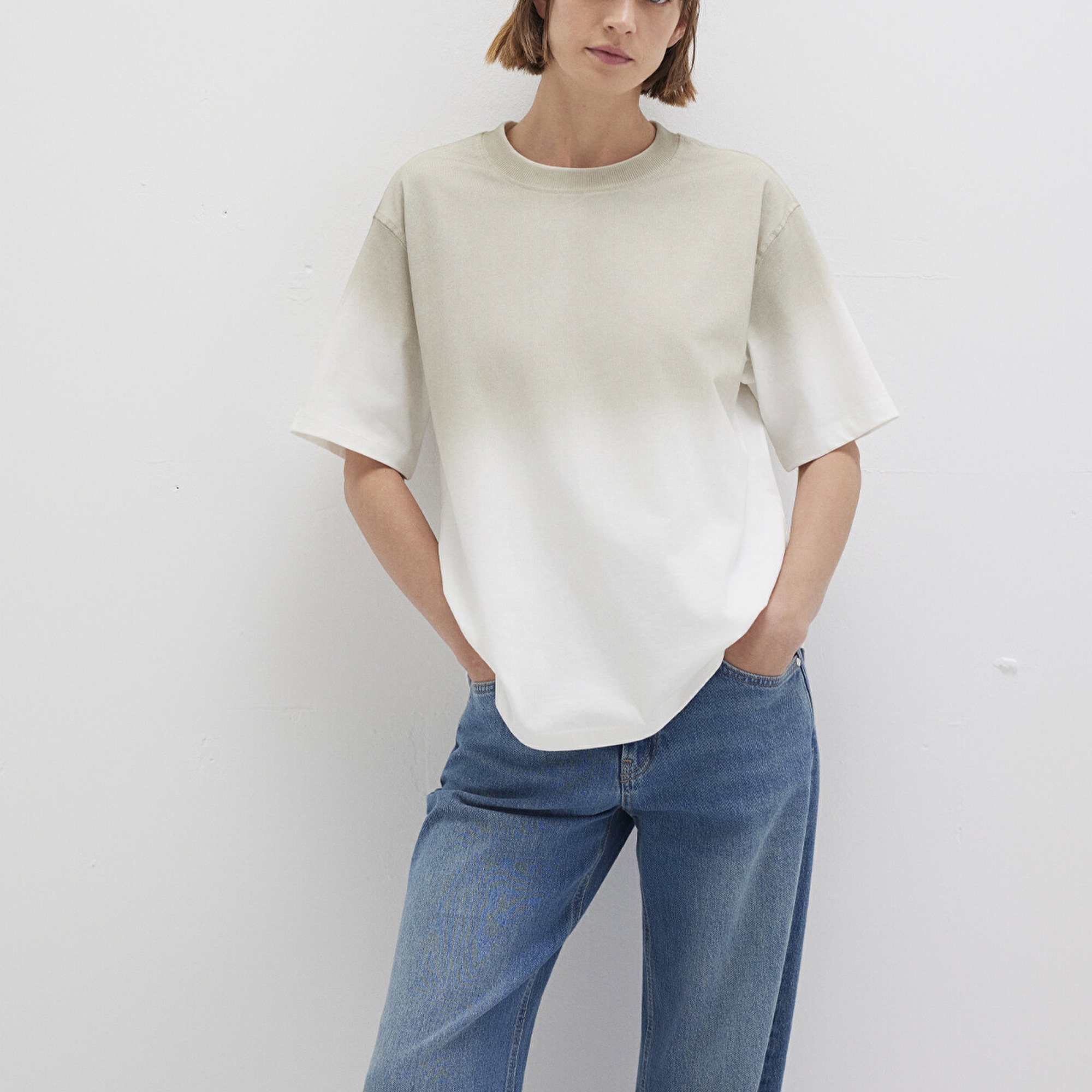 Mavi Degrade Bej Tişört Loose Fit / Bol Rahat Kesim 1613396-70057