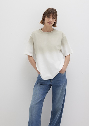  Mavi Degrade Bej Tişört Loose Fit / Bol Rahat Kesim 1613396-70057