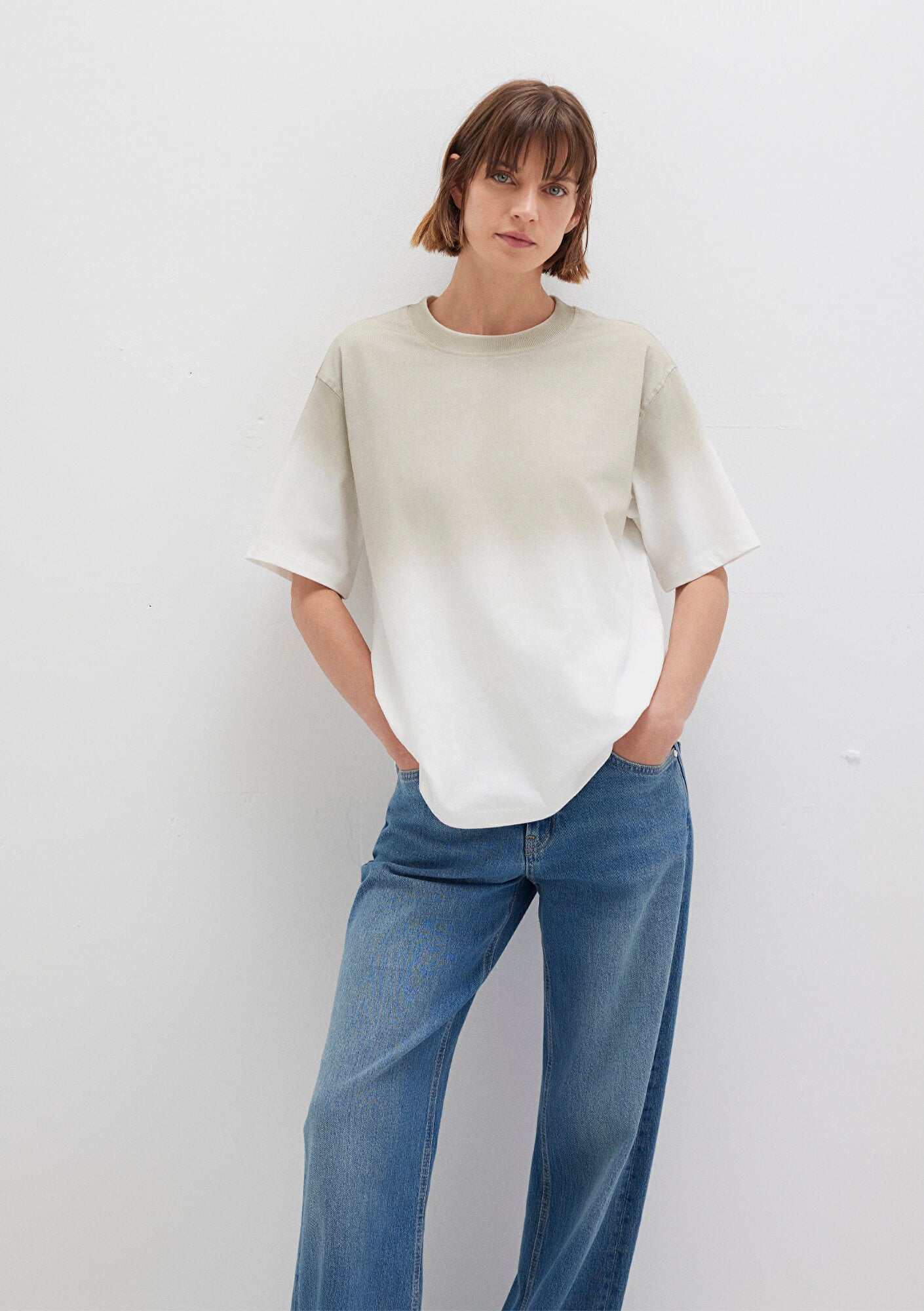  Mavi Degrade Bej Tişört Loose Fit / Bol Rahat Kesim 1613396-70057