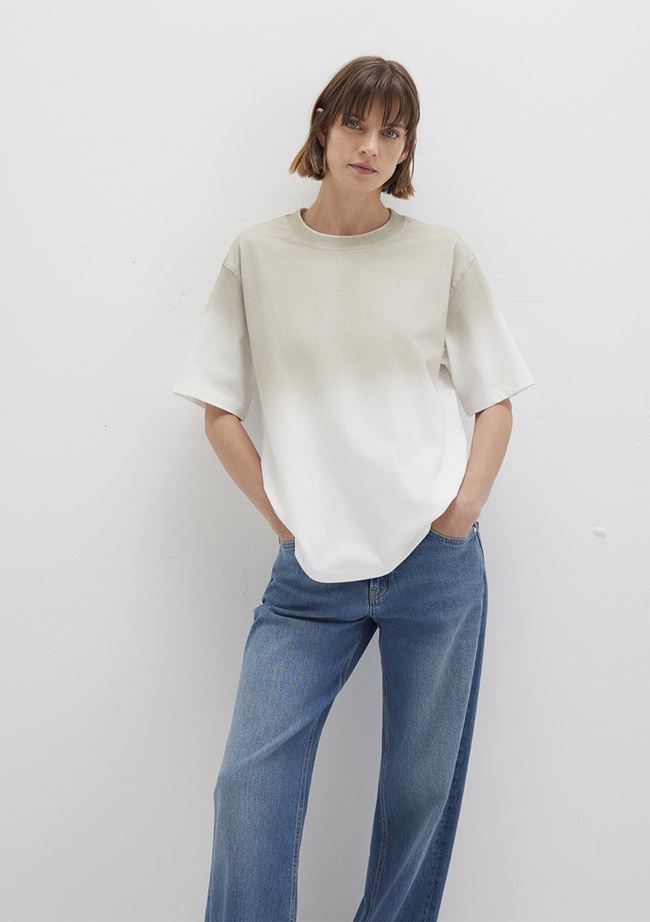  Mavi Degrade Bej Tişört Loose Fit / Bol Rahat Kesim 1613396-70057