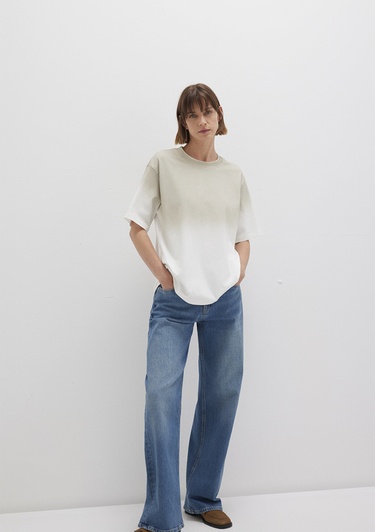  Mavi Degrade Bej Tişört Loose Fit / Bol Rahat Kesim 1613396-70057