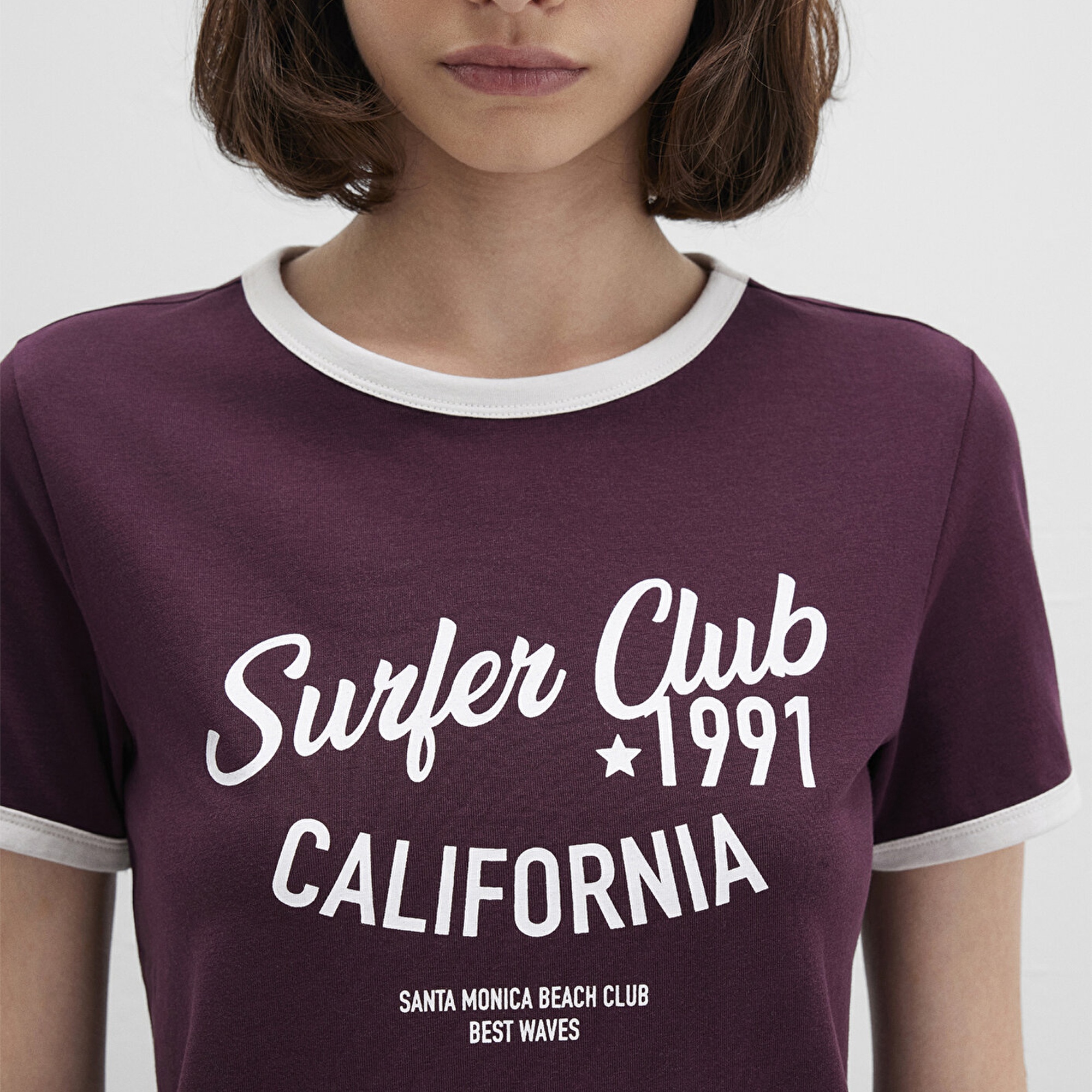 Mavi Baskılı Bordo Tişört Slim Fit / Dar Kesim 1613380-70434