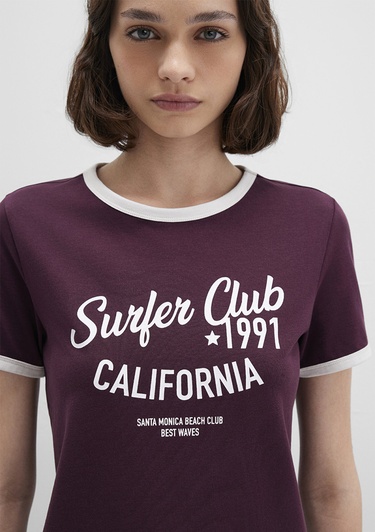  Mavi Baskılı Bordo Tişört Slim Fit / Dar Kesim 1613380-70434