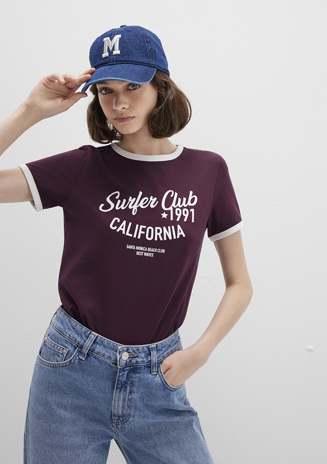  Mavi Baskılı Bordo Tişört Slim Fit / Dar Kesim 1613380-70434