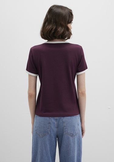  Mavi Baskılı Bordo Tişört Slim Fit / Dar Kesim 1613380-70434