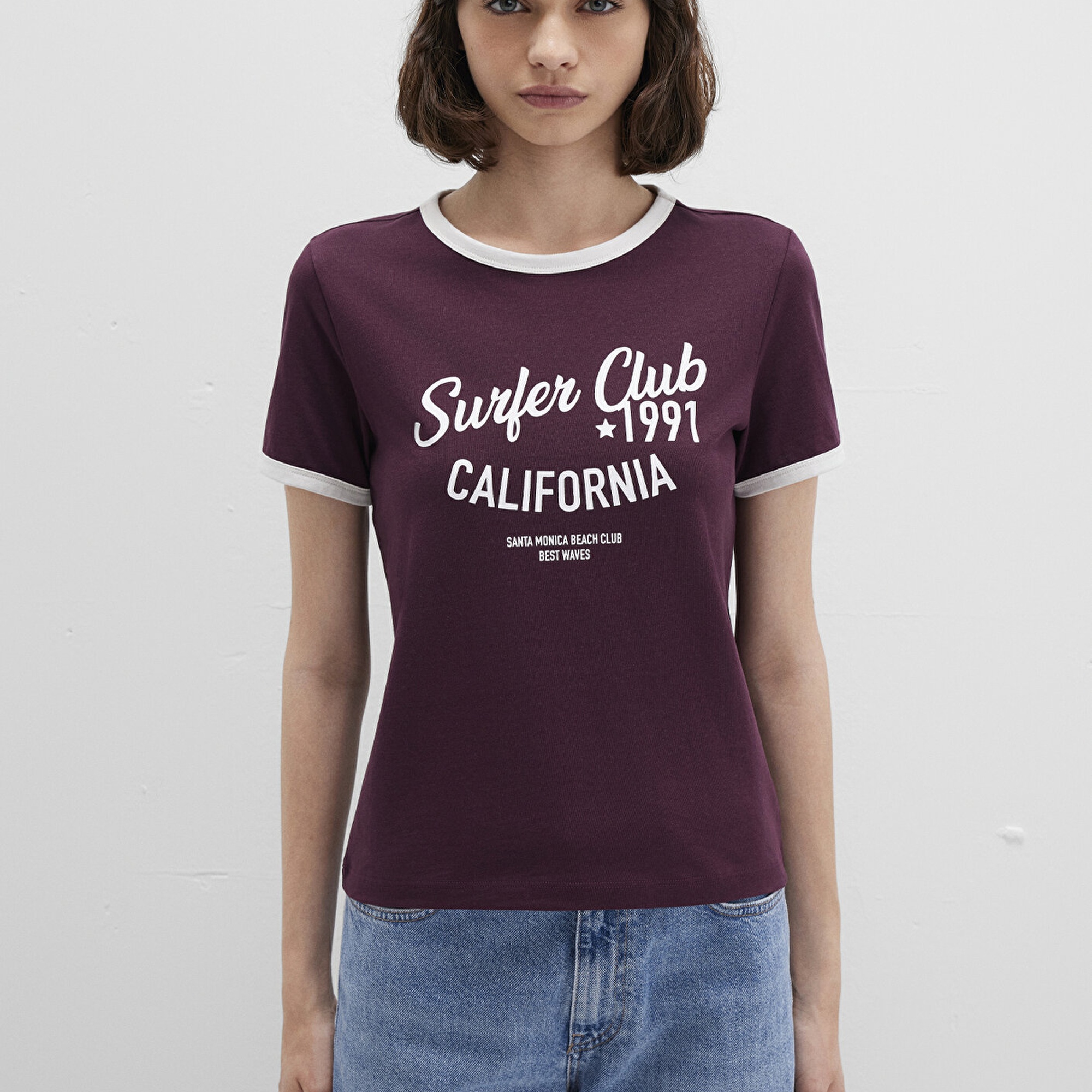 Mavi Baskılı Bordo Tişört Slim Fit / Dar Kesim 1613380-70434