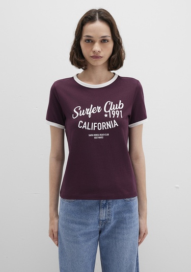  Mavi Baskılı Bordo Tişört Slim Fit / Dar Kesim 1613380-70434