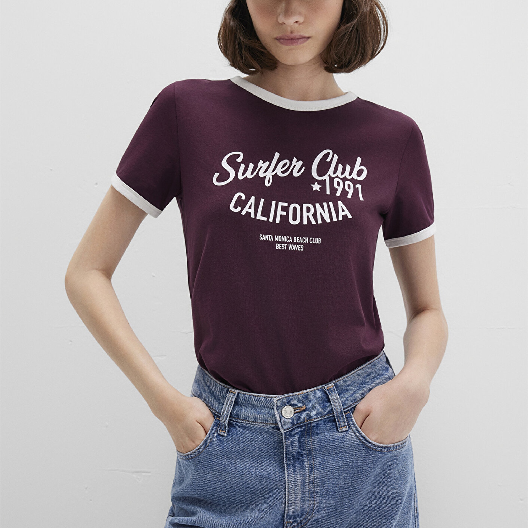 Mavi Baskılı Bordo Tişört Slim Fit / Dar Kesim 1613380-70434