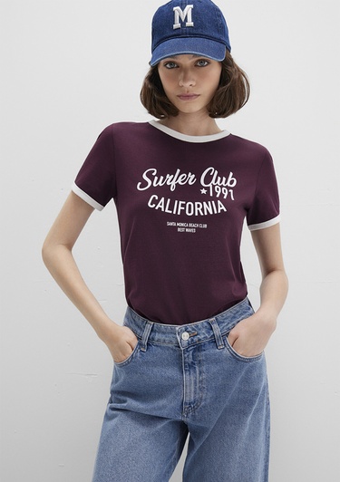  Mavi Baskılı Bordo Tişört Slim Fit / Dar Kesim 1613380-70434