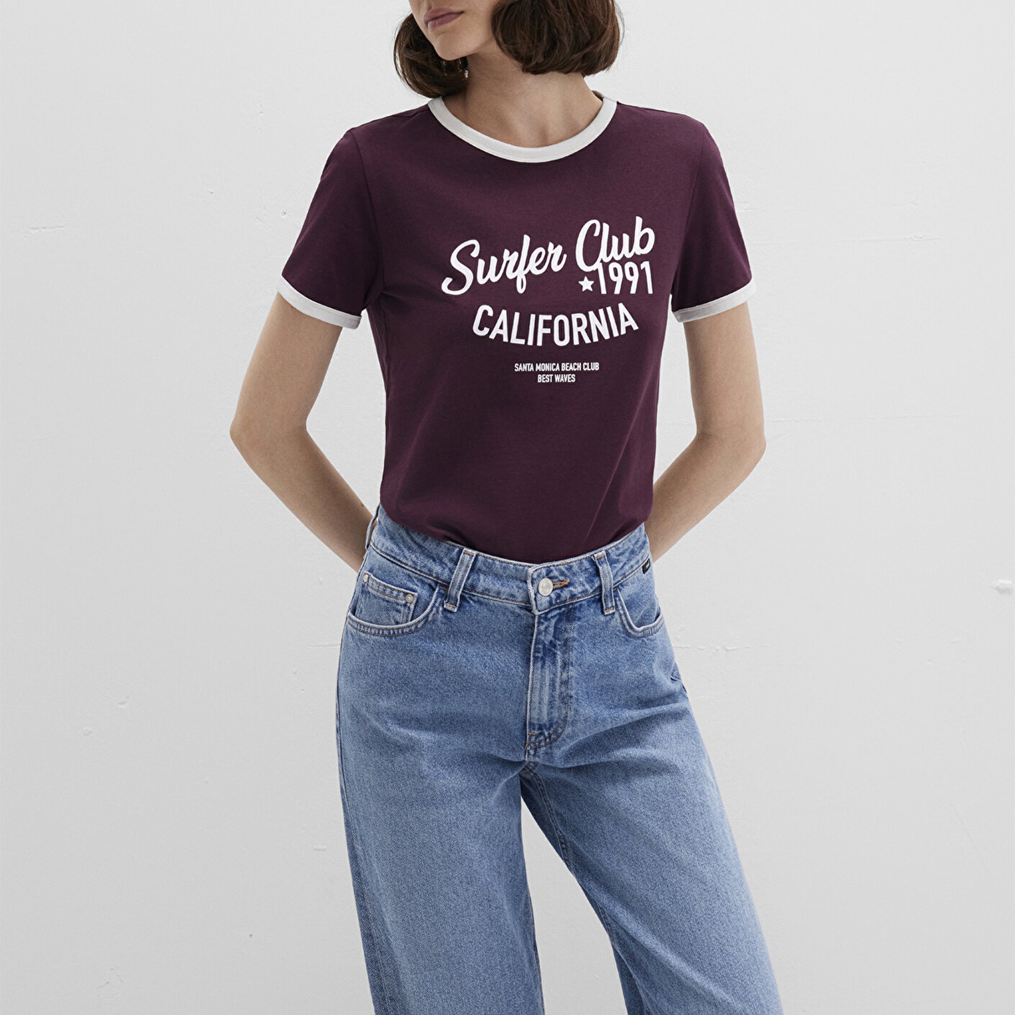 Mavi Baskılı Bordo Tişört Slim Fit / Dar Kesim 1613380-70434